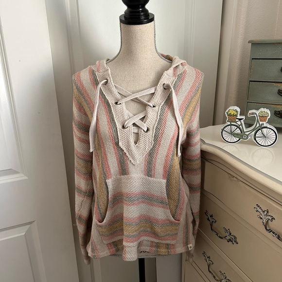 Rip Curl Sweaters - RipCurl Striped Lace-Up Hoodie